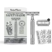 6C White Chrome Safety Razor With 6 Adjustable Shave Settings and 5 Fully Rec...