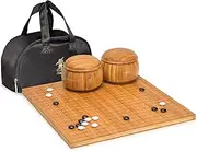 Go Game Set with Etched Bamboo Go Board (0.8 Inch Thick), Double Convex Melamine Stones (Size 32.5) and Bowls