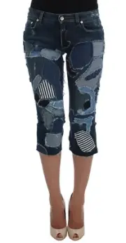 Dolce & Gabbana Stretch Blue Patchwork Jeans Women's Shorts Authentic
