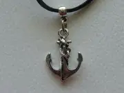 MEN'S SURFERS ADJUSTABLE SILVER ANCHOR NECKLACE VEGAN LEATHER SUEDE CORD