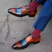 Bespoke Handmade Business Shoes, Two Tone Leather Double Monk Strap Men's Shoes