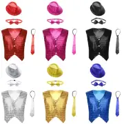 Kid Boys Girls Hip Hop Jazz Performance Dance Vest Top Sparkly Sequins Waistcoat