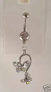 Butterfly crystal belly button ring, piercing, body jewelry dangle clear