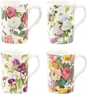 [Grace Teaware] Bone China Coffee Tea Mugs 9-Ounce, Assorted Set of 4 (Countryside Garden)