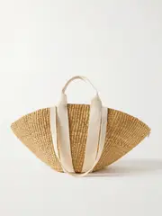 [MUUÑ] MUUÑ - Sophie Canvas-trimmed Woven Straw Tote - Brown - One size One size Brown