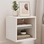 TV Wall Cabinets with RGB LED Lights, 2 Pcs White Floating Media Unit for Living Room, Bedroom Storage Console