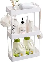 FHDUSRYO Bathroom Organizer Countertop, Bathroom Counter Storage Organizer, Skincare Organizers with Hook, Standing Shelf Vanity Organiser Tray for Home Kitchen Under Sink (3-Tier)