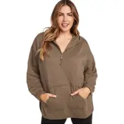 Old Navy Womens Plus Size 2X Quilted Quarter Zip Tunic Hoodie Pullover Brown