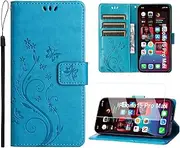 Leather Case for iPhone 12/12 Pro, Elegant Flip Phone Case with [3*Card Slots] [Wallet] [[Kickstand] [Wrist Strap], Magnetic Closure Shockproof Cover, Blue