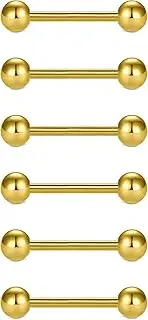 [Briana Williams] Straight Barbell Nipple Piercing Jewelry 14G Metal Tongue Nipple Rings for Women Surgical Steel 12mm 14mm 16mm 18mm Bar Length Silver Black Gold