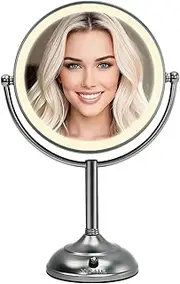 VESAUR Professional 8.5" Lighted Makeup Mirror, 1X/10X Double Sided HD Undistorted Magnifying Mirror with 3 Color 48 LED Lights, Adjustable Brightness, 360° Rotation Vanity Mirror, Unique Black Nickel
