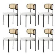 Oikiture 6x Dining Chair Round Boucle Kitchen Lounge Backrest Black and White