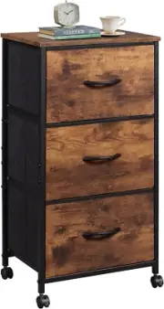 Dresser with 3 Drawers, Fabric Nightstand, Cabinet with Wheels, Organizer Storag