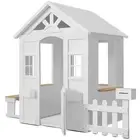 White Teddy Cubby House with Picket Fence