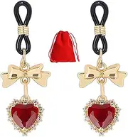 Sparkling Nipple Rings Faux Nipple Clamps Pendant Dangle Nipple Jewelry Adjustable Nipple Clips for Women Non Piercing Red