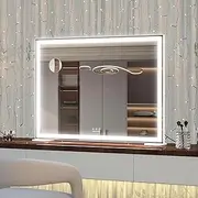 Hollywood Makeup Mirror with LED Lights, Large Lighted Vanity Dressing Table Mirror, Desktop or Wall Mounted Mirror for Bedroom, 3 Color Modes, with 10X Magnification, 92 * 68cm, White