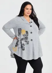 [Taking Shape] Taking Shape Grace Print Cardigan Size 16 in Heather Grey - Plus Size Women's Cardigans Heather Grey