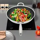 Non Stick Double Sided Honeycomb Cooking Frying Wok Pan with Lid Stainless Steel