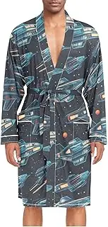 [ZZXXB] Space Spaceship Mens Sleepwear Robe Lightweight Nightgown Long Sleeves Spa Bathrobe with Pockets M-XL