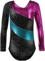 [Bhuuno] Kid Long Sleeve Gymnastic Leotard Ballet Bodysuit Costume Unitard Sportswear - Black, 8
