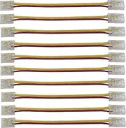 [Clearhill] 10mm 3Pin 10Pcs COB LED Strip Connectors,Double-Ended Strip to Wire Solderless with 10cm Wire Connector,for Double Color 5V/12V/24V LED Strips,No Soldering Required,Secure Connection.