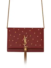 Saint Laurent Kate Chain Wallet with Tassel in Smooth Leather with Heart Studs