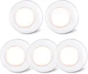 STAR-SPANGLED Push Tap Light, Mini Night Touch LED Puck Lamp, Portable Under Cabinet Lighting AAA Battery Operated Powered, DIY Stick On Lights for Closet, Counter, Kitchen (7cm, Warm White, 5 Pack)