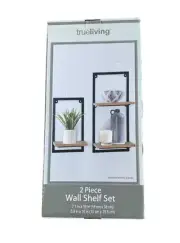 Wall Shelf 2 Piece Set Black & Natural Farmhouse Home Decor Decorative New