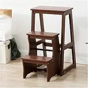 3tier Folding Library Ladder Chair, 3-in-1 Step Ladder, Wood Step Stool, 350 Lbs Large Capacity Display and Storage Shelf for Home, Library, Kitchen，Cafe(Coffee Color,Height 64cm)