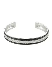 [Cudworth] Rhodium Plated Leather Trim Cuff/Bangle in Silver
