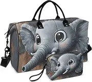 [ZRYSMY] Duffel Bag for Traveling, Elephone Board Rustic Travel Bag Gym Bag, with Multiple Interior Pockets Shoulder Weekender Bag for Women Men with Toiletry Bag 20.5L x 1.9W x 13.8H, Multi-Colored