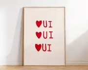 Oui Print Minimalist Heart Poster Trendy Living Room Decor Cute Quote Art