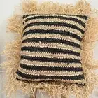 Raffia Cushion Cover Natural/BLACK - 40x40cm Brand New Boho Coastal Home Decor