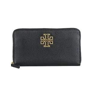 【TORY BURCH】TORY BURCH Britten鏤空金字LOGO小牛皮10卡拉鍊長夾(黑/附鍊帶卡夾)