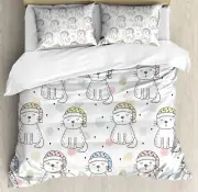 Sketch Duvet Cover Set with Pillow Shams Sleeping Colorful Cat Print