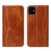For Iphone 11 Pro Max Fierre Shann Cowhide Texture Horizontal Flip Leather Case With Holder and Card Slots and Wallet(Brown)