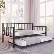 [Milliard] Twin Daybed with Backrest and Pop-Up Trundle Set, Modern Black Frame – Daybed with Trundle (Mattresses Sold Separately)(Black)