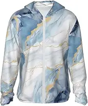 [LHBWCVN] UPF 50+ Light Jacket Full Zip Sun Protection Hoodie for Women Men Long Sleeve White Blue Marble Sun Shirts