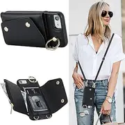 MRRSIWEI for iPhone 16e (Not 16) Case for Women, Crossbody Wallet with Card Slot Lanyard Wrist Strap Shockproof Purse Kickstand Cover for Apple 16E.Crossbody Black
