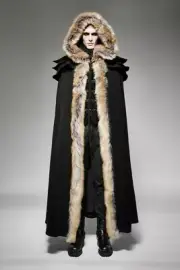 Black Cape with Faux Fur Trim and Hood - Theater Cloak Halloween Costume Vampire