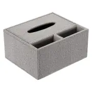 Remote Control Holder, PU Leather Tissue Box Desktop Storage Container, Gray