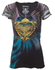 Archaic AFFLICTION Women's T-Shirt ON MY WAY Heart BLACK Tattoo Biker S-XL $58