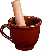 Pestle and Mortar Set Ceramic Mortar and Pestle Set, Handmade Ceramic Pill Crusher, Spice Grinder, Herb Bowl, 5.2 inch Brown Mortar and Pestle
