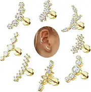 Sanfenly 8Pcs 16G Cartilage Earring Stainless Steel Star Flower Opal CZ Helix Earrings Flat Back Cartilage Helix Conch Piercing Jewelry for Women