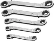 Metric Ratcheting Wrench Set, 5Pcs Double End Chrome Vanadium Ratchet Spanner 6 to 21mm (1/4 to 7/8In) Tool for Mechanics