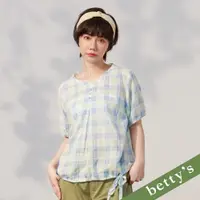 在飛比找樂天市場購物網優惠-betty’s貝蒂思 口袋拼接格紋抽繩上衣(淺藍)