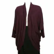 EILEEN FISHER Deep Raisinette Fine Tencel Alpaca Cocoon Long Cardigan PL