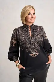 Border Print Blouse - Paisley Border Print