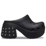 CROCS Black Platform Studded Heel Siren Clogs