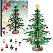 Kiwinvou Christmas 24 Days Countdown Advent Calendar with Wooden Christmas Tree,Mini Snowman Santa Stuffed Decoration for Xmas Party Favor Gifts Classroom Prizes (Christmas)